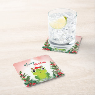 Posavasos De Papel Cute Red Merry fiesta de Navidad