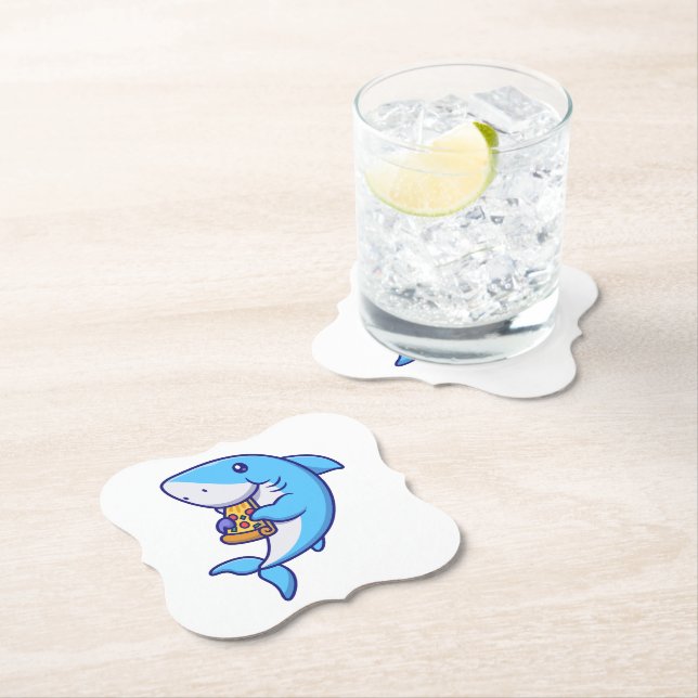 Posavasos De Papel Cute Shark Eating Pizza (In situ)