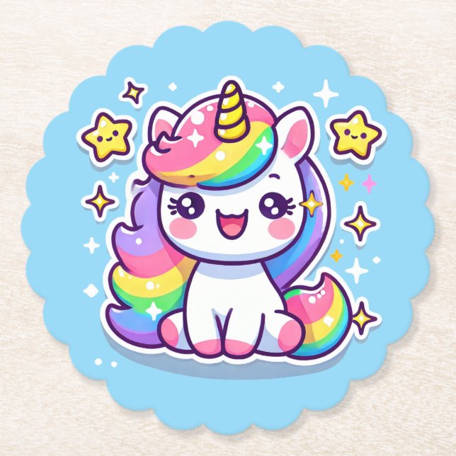 Posavasos De Papel Cute unicornio (Anverso)