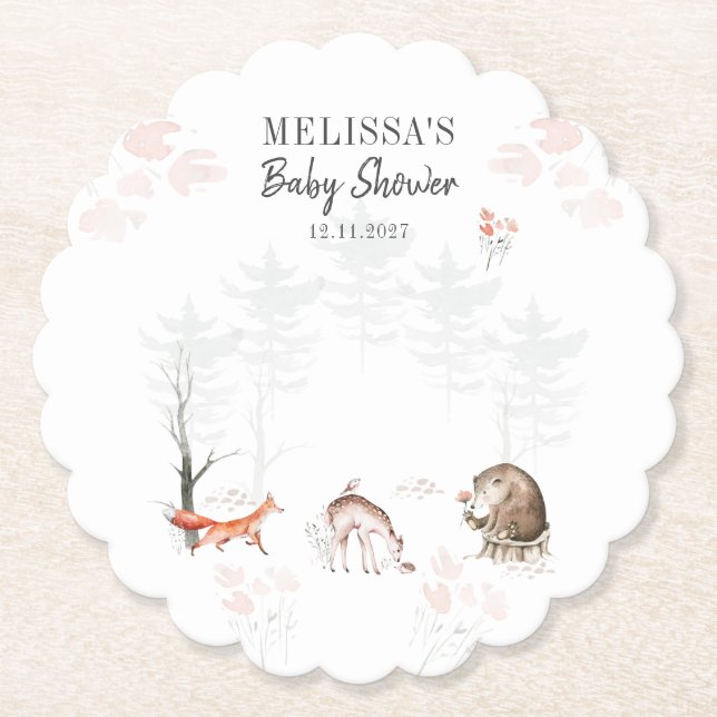 Posavasos De Papel Cute Woodland Animals Forest Baby Shower (Anverso)