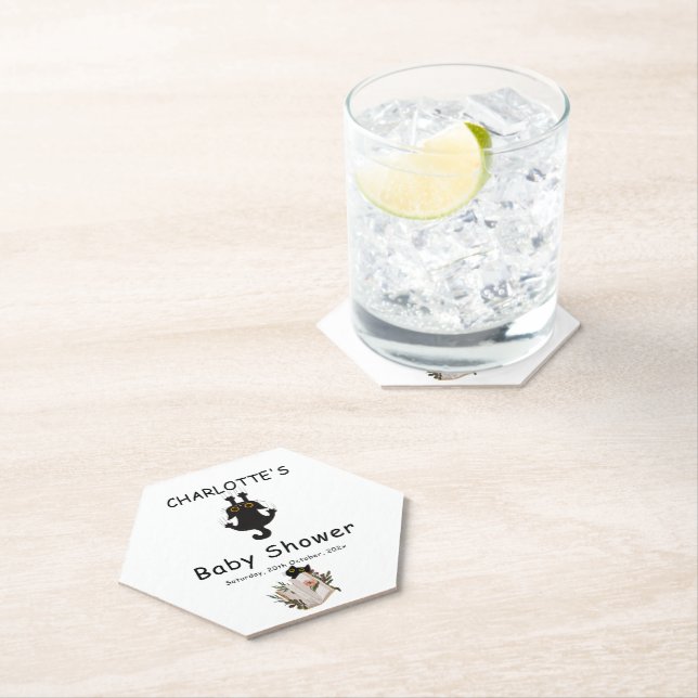 Posavasos De Papel Cuto gato negro y Baby Shower del libro (In situ)