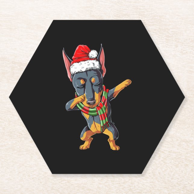 Posavasos De Papel Dabbing Doberman Santa T Navidades de camisetas ni (Anverso)