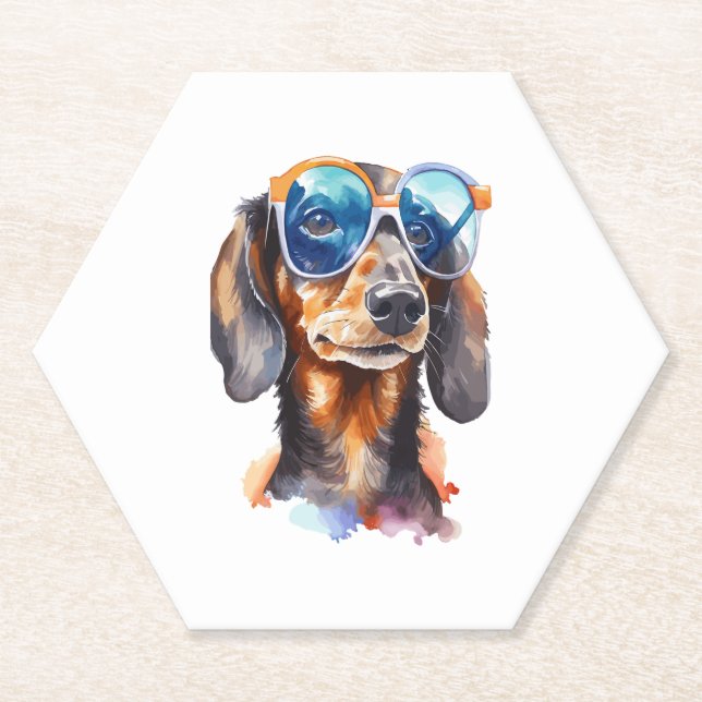 Posavasos De Papel Dachshund con lentes de sol (Anverso)