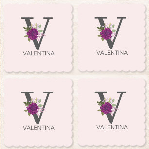 Posavasos De Papel Dahlia Floral Alfabeto Letra Monograma Borgoña  