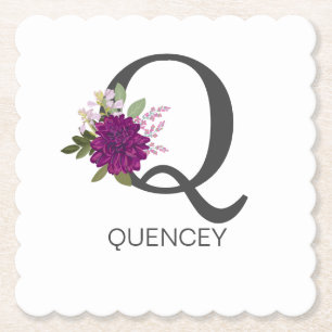Posavasos De Papel Dahlia Floral Burgundy Alfabeto Letra Monograma