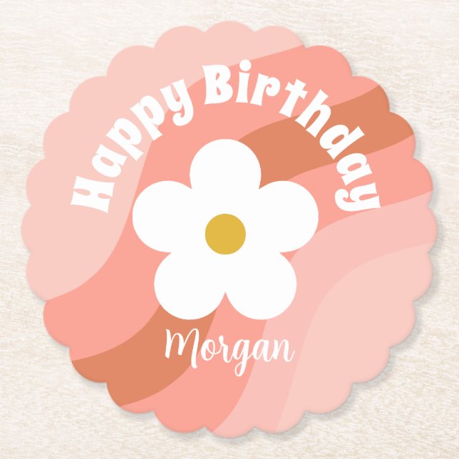 Posavasos De Papel Daisy Terracotta Peach Retro Fiestas Cupcakes (Anverso)