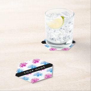 Posavasos De Papel Dalia Rosa y Azul, Patrón Floral, Tu Nombre