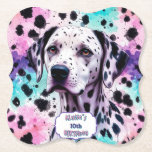 Posavasos De Papel Dalmatia Perro Rosa Morado Turquesa Cumpleaños<br><div class="desc">Trae un toque de color y un encanto adorable a tu casa con estas vibrantes galletitas de papel con un perro dálmata. El diseño muestra un impresionante retrato de un dálmata sobre un fondo acuático atrevido, una mezcla de rosa pastel, púrpura y verde azulada con mantas de tinta negra que...</div>
