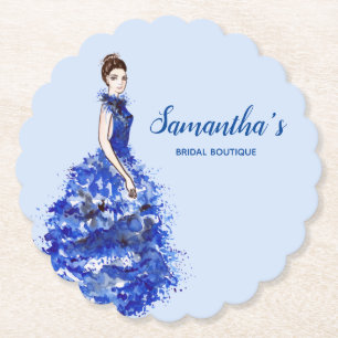 Posavasos De Papel Dama Hermosa con Vestido Azul Brillante de Moda
