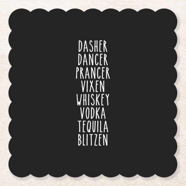 Posavasos De Papel Dasher Dancer Prancer Vixen Whiskey Vodka Tequila (Anverso)