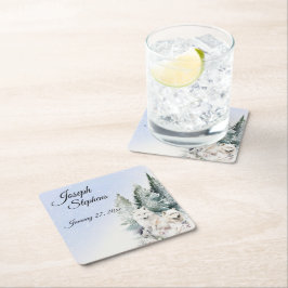 Posavasos de papel de acuarela de bosque invernal