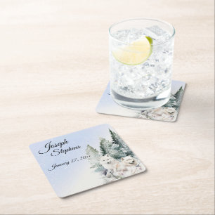 Posavasos de papel de acuarela de bosque invernal