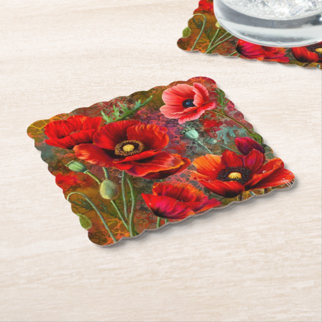 Posavasos de papel de amapolas rojas (En perspectiva)