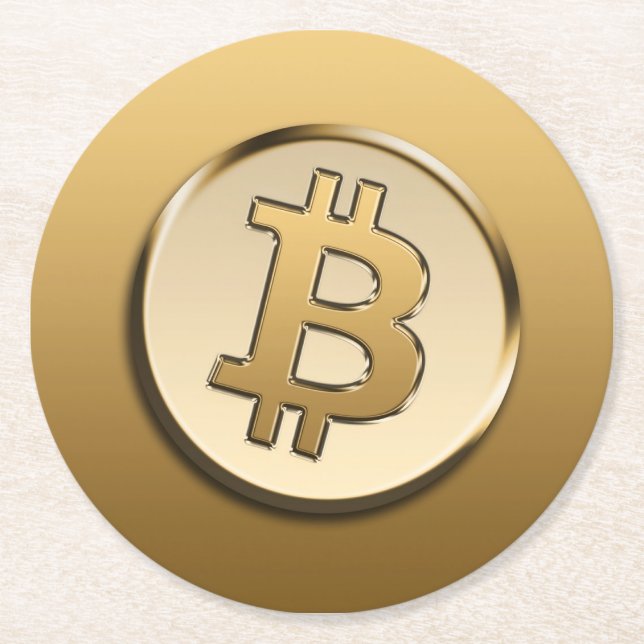 Posavasos de papel de Bitcoin dorado - redondo (Anverso)