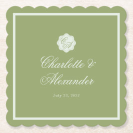 Posavasos de papel de boda de caligrafía verde mus