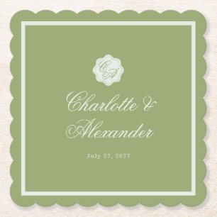 Posavasos de papel de boda de caligrafía verde mus
