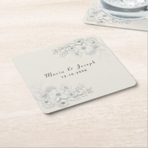 Posavasos de papel de boda floral azul polvoriento