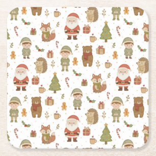 Posavasos de papel de bosque de Navidad dibujado a