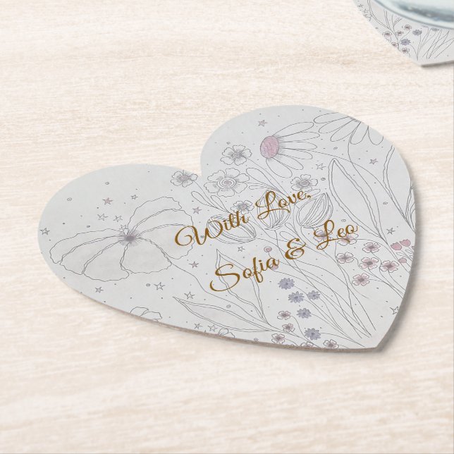Posavasos de papel de corazón floral rosa polvorie (En perspectiva)