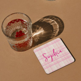 Posavasos de papel de cuadros rosado personalizado