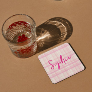 Posavasos de papel de cuadros rosado personalizado