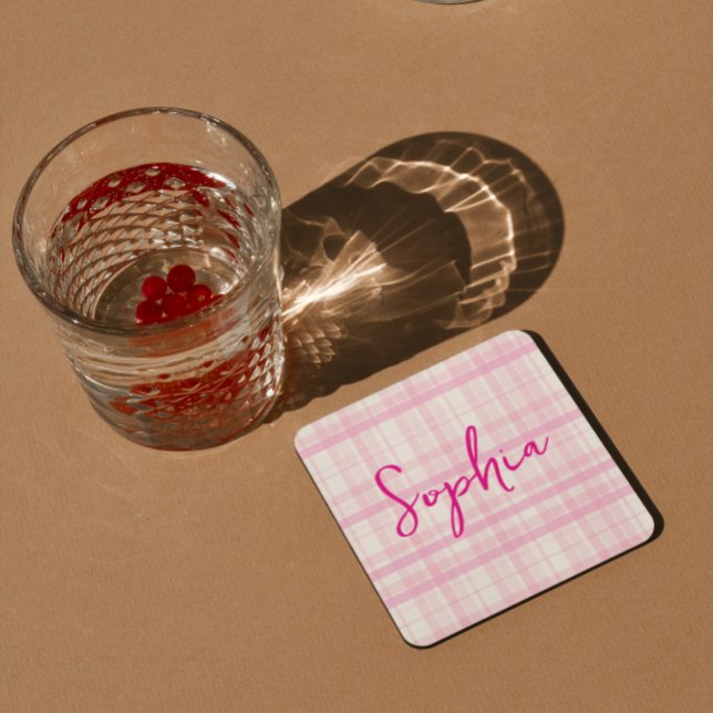 Posavasos de papel de cuadros rosado personalizado (Subido por el creador)