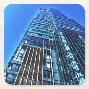 Posavasos de papel de edificio industrial azul