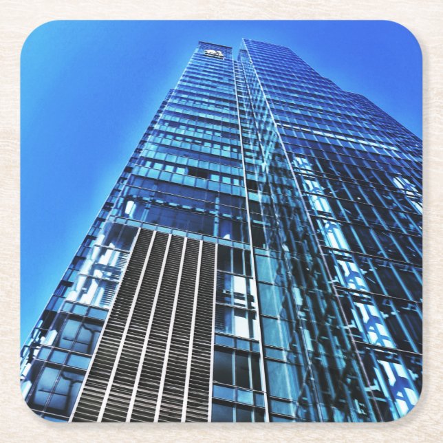 Posavasos de papel de edificio industrial azul (Anverso)