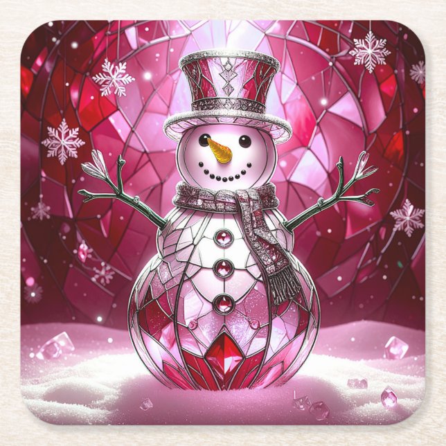 Posavasos de papel de fiesta copos de nieve muñeco (Anverso)