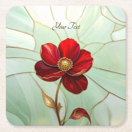 Posavasos de papel de flor roja de vidrio emplomad