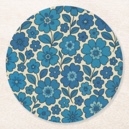 Posavasos de papel de flores azules retro – Más fo