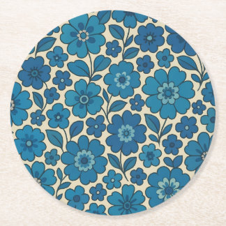 Posavasos de papel de flores azules retro – Más fo