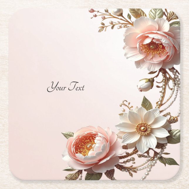 Posavasos de papel de flores rosadas y blancas dec (Anverso)