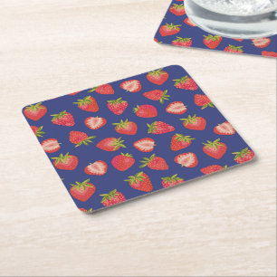 Posavasos de papel de fresa de verano rojo y azul