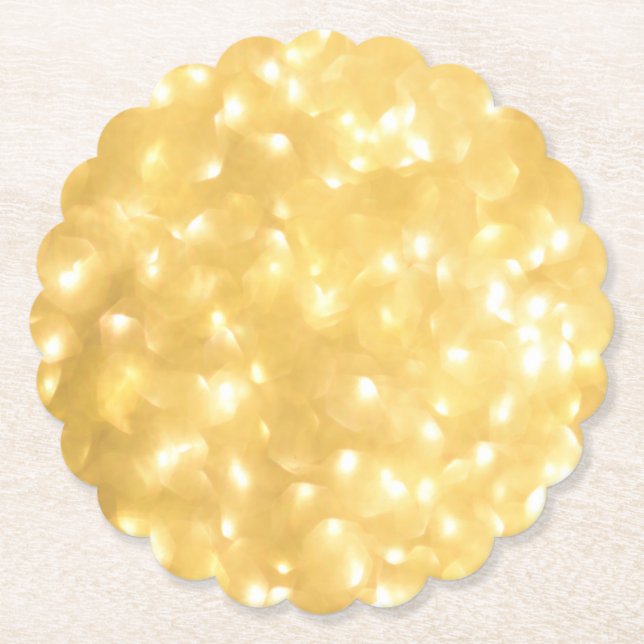 Posavasos de papel de luces de hadas doradas (Anverso)
