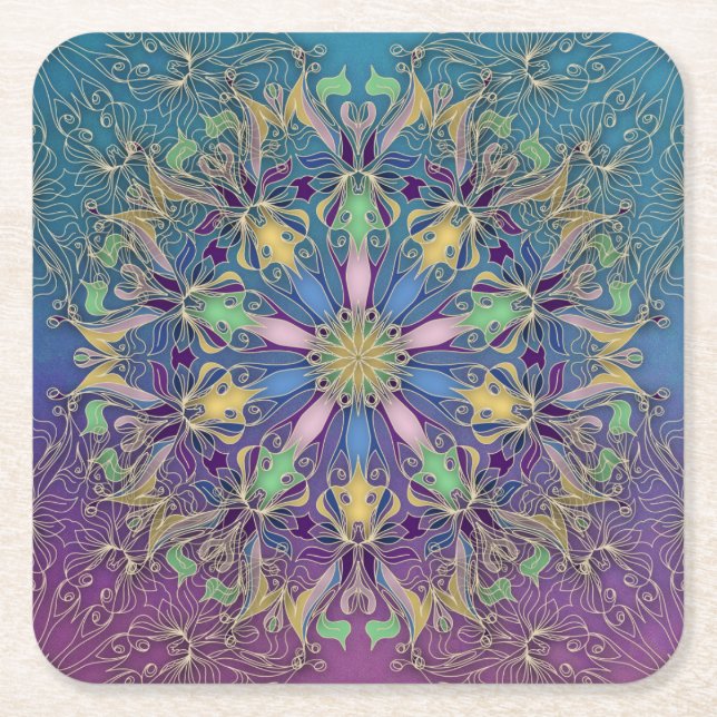 Posavasos de papel de mandala colorido (Anverso)
