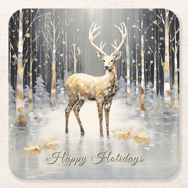 Posavasos de papel de Navidad Reno dorado (Anverso)