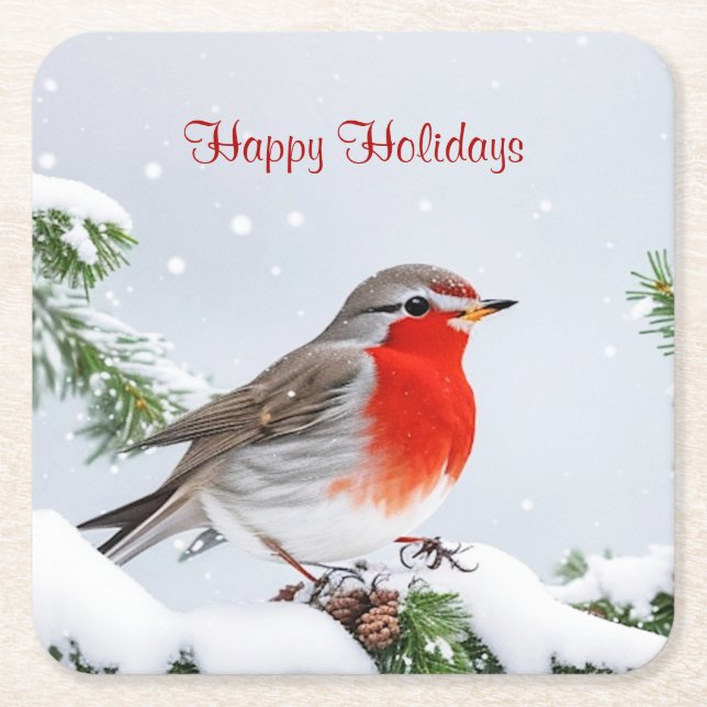 Posavasos de papel de Navidad Robin Rojo (Anverso)