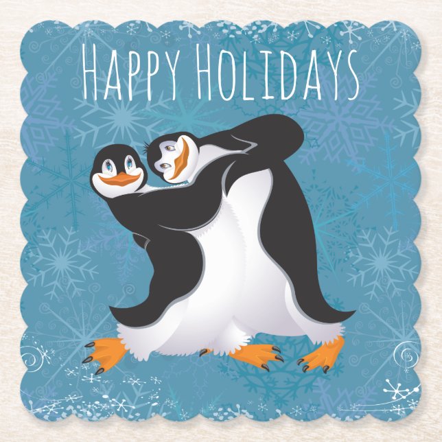 Posavasos de papel de pingüinos bailarines navideñ (Anverso)