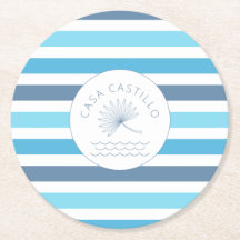 Posavasos de papel de raya azul personalizados