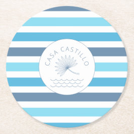 Posavasos de papel de raya azul personalizados