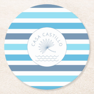 Posavasos de papel de raya azul personalizados