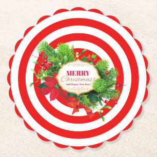 Posavasos de Papel de Rayas Rojas de Navidad