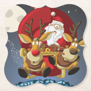 Posavasos de papel de Santa y renos de Navidad