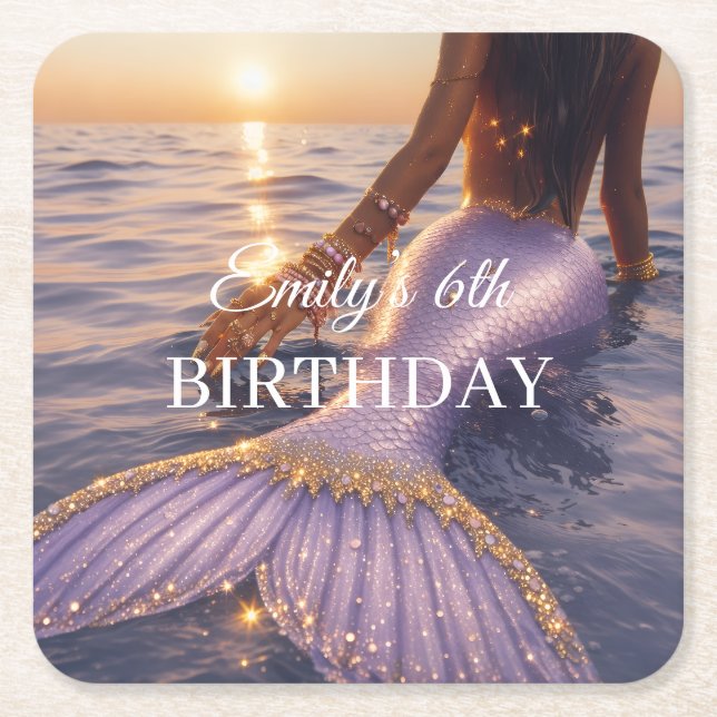 posavasos de papel de sirena morada || personaliza (Anverso)