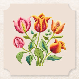 Posavasos de papel de tulipanes rojos con un toque