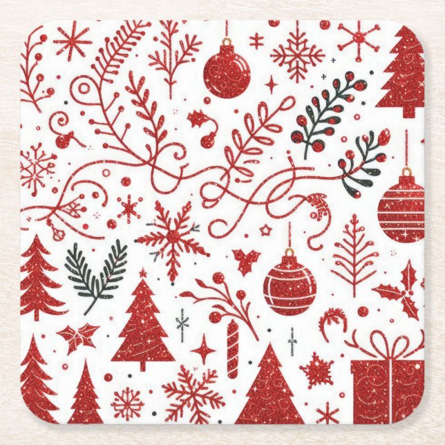 Posavasos de papel de vacaciones Rojo Blanco (Anverso)