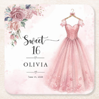 Posavasos de papel de vestido floral rosa polvorie