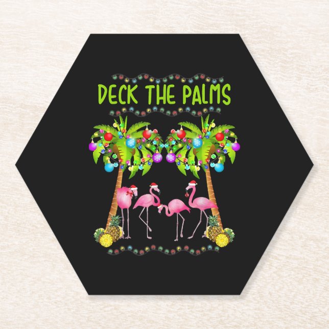 Posavasos De Papel Deck the Palms Merry Flamingo Navidades tíos (Anverso)
