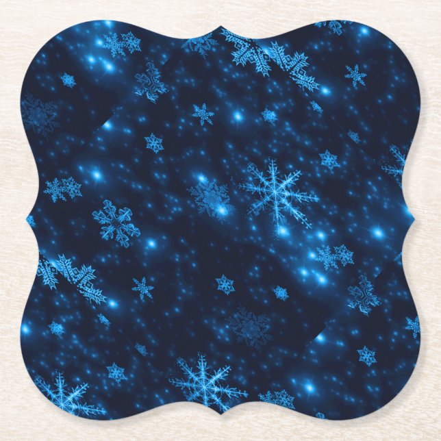 Posavasos De Papel Deep Blue & Bright Copos de Snowflakes (Anverso)
